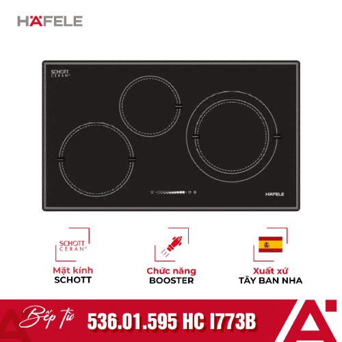 Bếp từ Hafele 3 vùng nấu HC I773B 536.01.595 lắp âm
