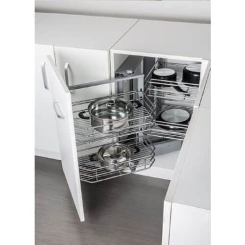 Ảnh thực tế bộ rổ góc gắn cánh trước, mở phải CLEARANCE Hafele 548.21.002