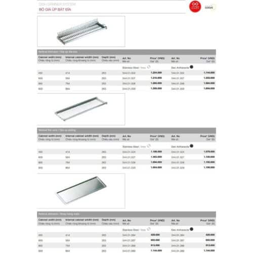 Kích thước khay up chén đĩa Hafele 544.01.027 inox, 564x263mm