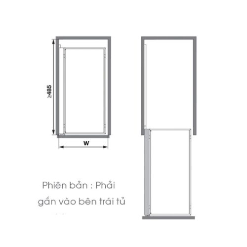 Kích thước phụ kiện tủ bếp dưới, bộ rổ kéo Comfort II Hafele 545.53.760