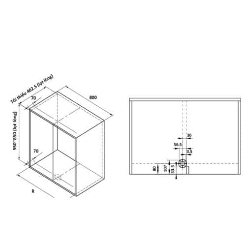 Kích thước bộ rổ góc xoay 180 độ MEZZO Cucina 548.37.000 Inox 304