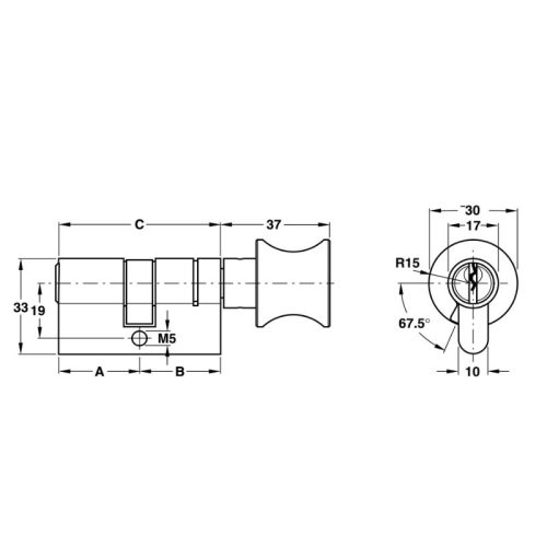 Kích thước ruột khóa 1 đầu chìa 1 đầu vặn Hafele 916.08.705, 91mm Đồng thau