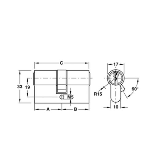 Kích thước ruột khóa 2 đầu chìa Hafele 916.63.904