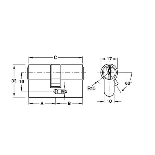 Kích thước ruột khóa 2 đầu chìa Hafele 916.64.908