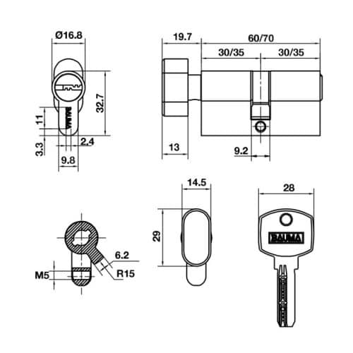 Kích thước ruột khóa đầu vặn đầu chìa Hafele Bauma 916.87.822