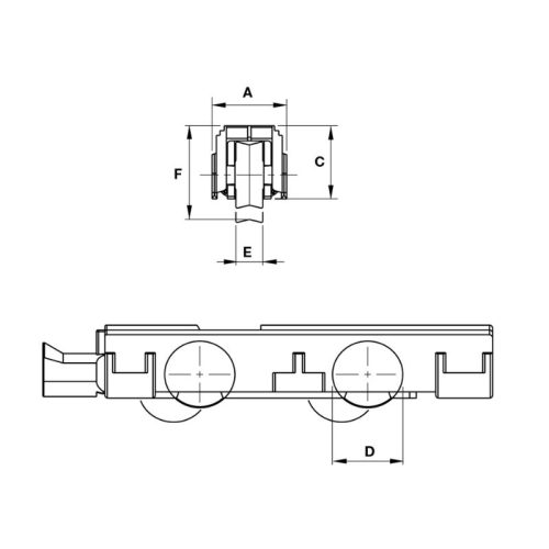 Kích thước bánh xe cửa trượt 2 Con Lăn 110Kg Hafele 972.05.146