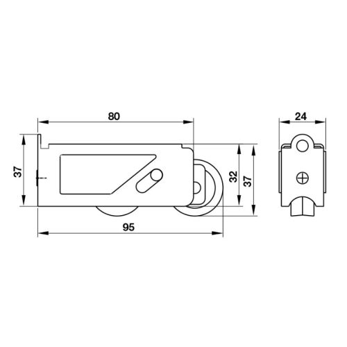 Kích thước bánh xe đôi cửa nhôm 90Kg Hafele 941.03.101