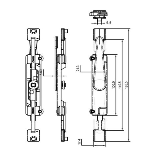 Kích thước chốt âm cánh phụ cửa nhôm Hafele 911.81.356