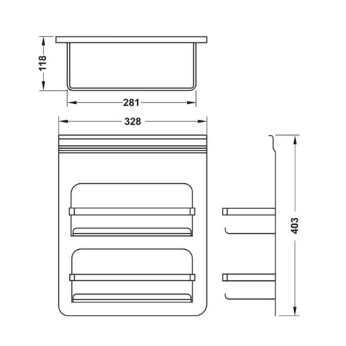 Kích thước của kệ treo đa năng Hafele 523.00.360