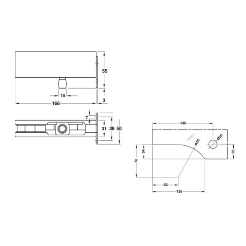 Kích thước Kẹp kính trên khung gắn tường inox mờ Hafele 981.50.050