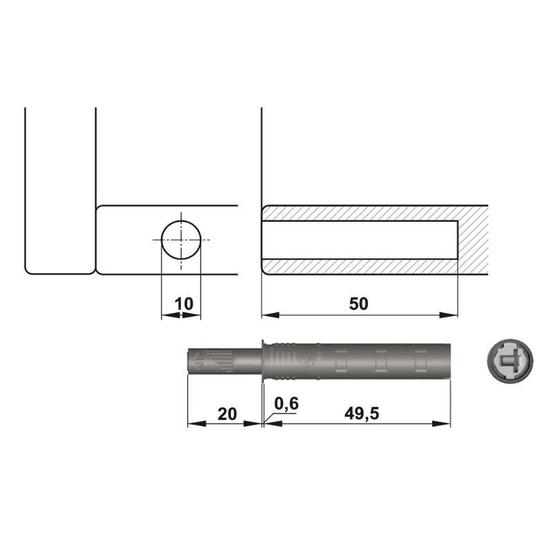 Kích thước nêm nhấn vừa đầu cao su Hafele 356.12.513 Kích thước nêm nhấn vừa đầu cao su Hafele 356.12.513