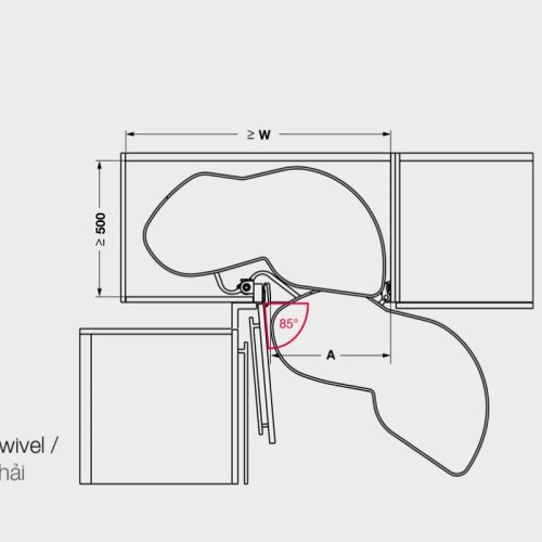 Kích thước ảnh rổ góc LeMans II 4 khay màu đen xoay phải Hafele 541.29.482