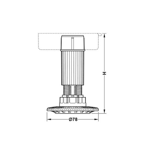 Thiết kế của chân tủ có điều chỉnh chiều cao H125mm Hafele 637.76.354