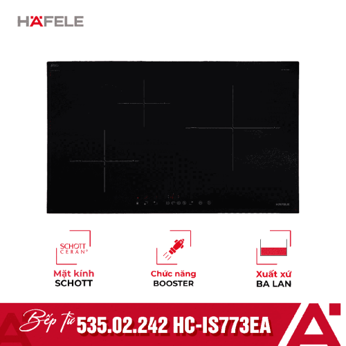 Bếp từ Hafele 3 vùng nấu HC-IS773EA 535.02.242 lắp âm